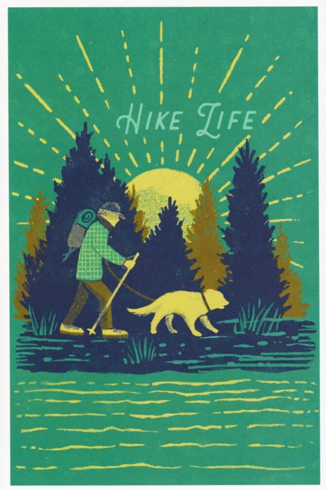 Hike Life Hiker and Dog Postcard by Lantern Press